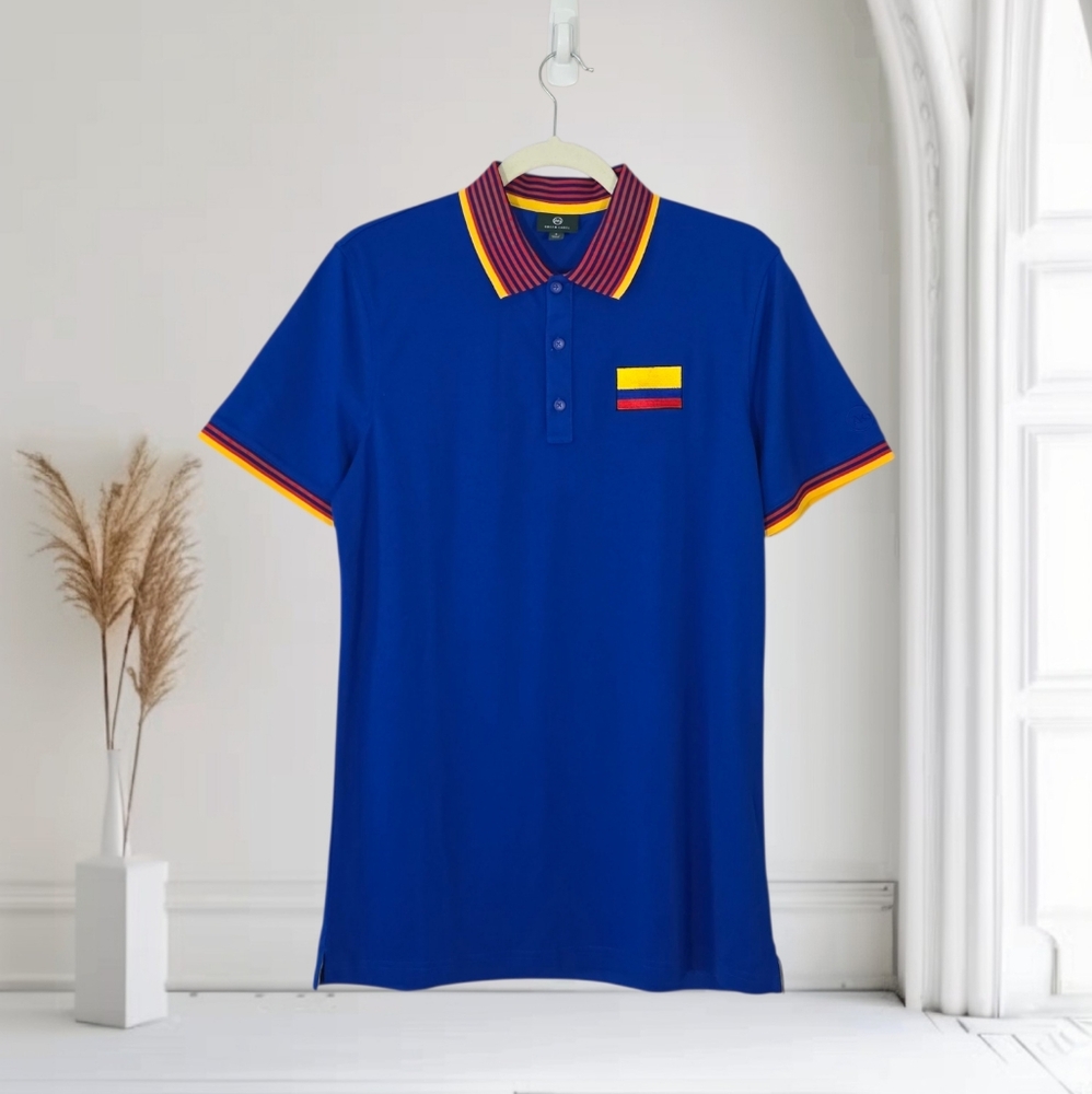 AG Adriano Goldschmied Green Label Colombia Flag Blue‎ Polo Shirt Size Small NEW